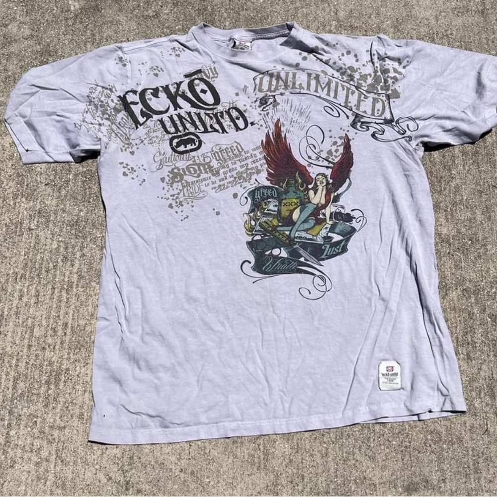 Y2K Ecko Unlimited Light Gray Graphic Tee
